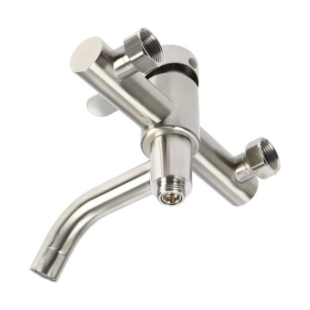 Bath mixer Zein Z3489, curved spout, shower set, stainless steel, satin-6