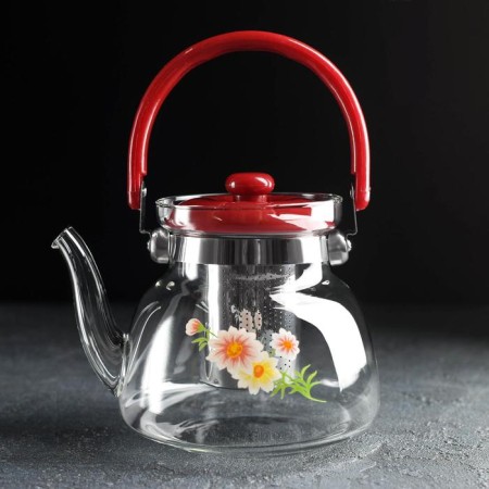 A glass teapot with a metal sieve "Flower Fantasy", 1 liter