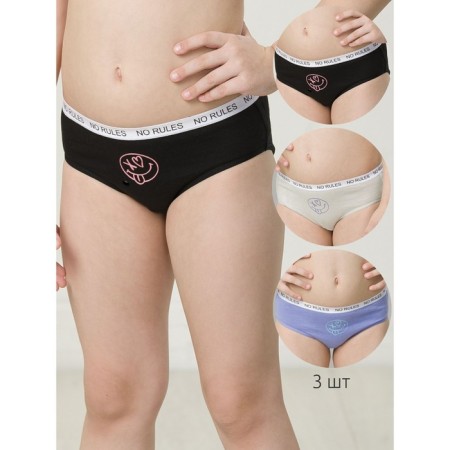 Panties for girls, height 104 cm, light gray, lilac, black, 3 pcs