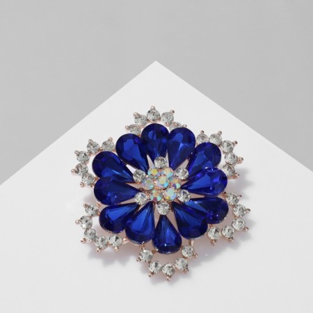 Brooch "Flower", the color of the rainbow blue in pink gold