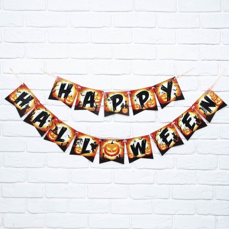 Garland on the tape on Halloween "Happy Halloween", pumpkin, length 250 cm.-2