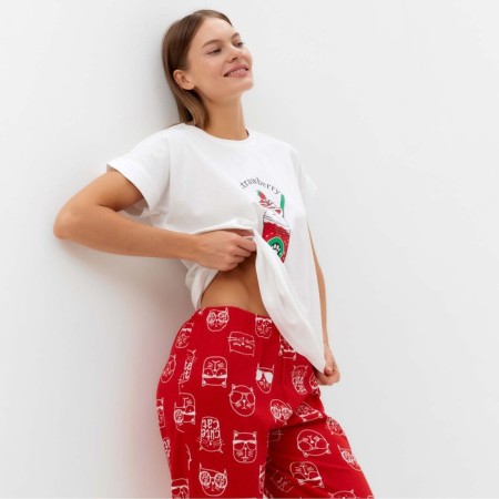 Homemade female "kitten in a glass" (T -shirt/pants), white/red color, size 46-5