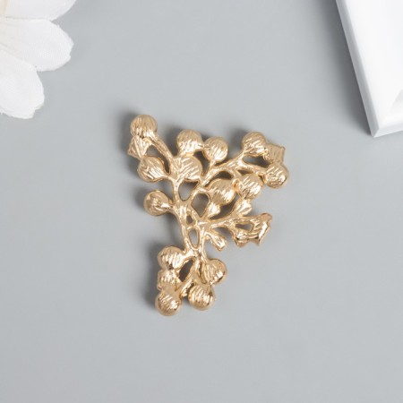 Decor for creativity metal, rhinestones "Lush branch with beads" White with gold 3.2x4 cm-2