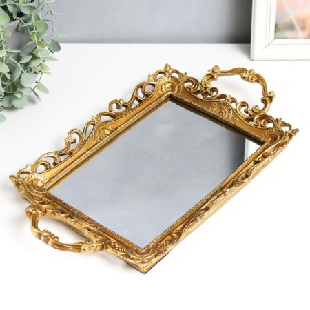 Standing interior polystone with mirror "openwork lines" gold 41.5x23.5x5 cm-2