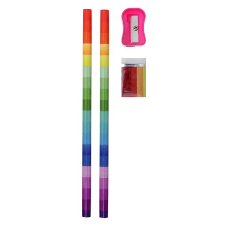 Set of desktop children's "Rainbow" (stand+2 quaras+ruler+sharpened+eraser+notebook 8 sheets+scissors)-2