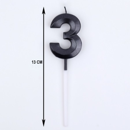 Candle in the cake on the skewer "Fine", the number "3", black, 5 cm-2