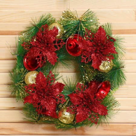 New Year's Wreath D-25 cm "Red flowers and bells" mix-2