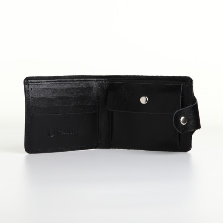 Men's purse on the button, Textura, cards, coins, black color-5