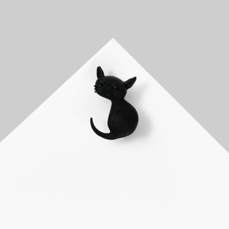 Brooch "Kitten", Black matte color in silver-3