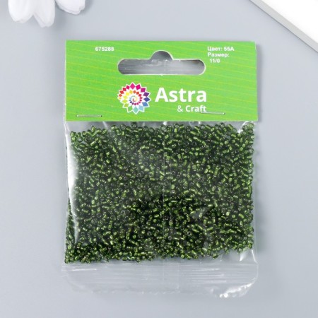 Beads "Astra" 11/0, 20 g (55a green/transparent with silver. Center (round))-2