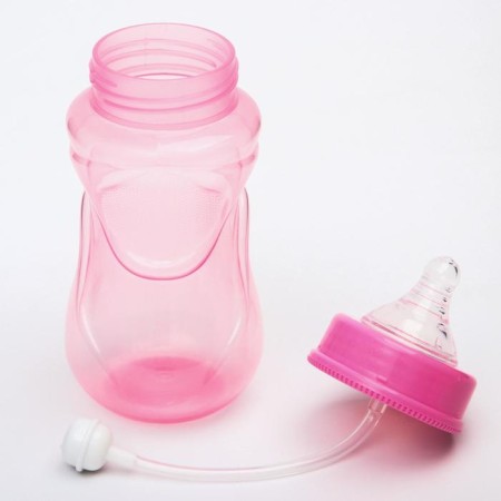 A bottle for feeding, a wide throat, medium flow, 300 ml., Pink color, +3 months-3