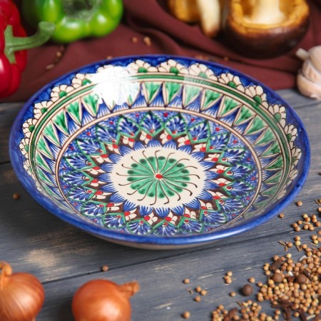 The plate of the Rishtan ceramics "Patterns", blue, deep, 20 cm