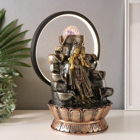 Table Polystone Fountain from the Networks, Siva and Parvati backlight gold 25x20x34 cm-2