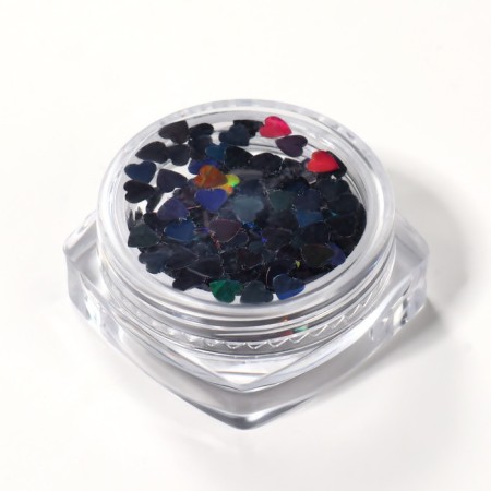 Sequins for decor "heart", black/holographic color-2