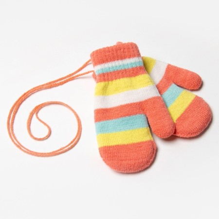Baby mittens, coral/stripes, size 14 (4-6 years)-1