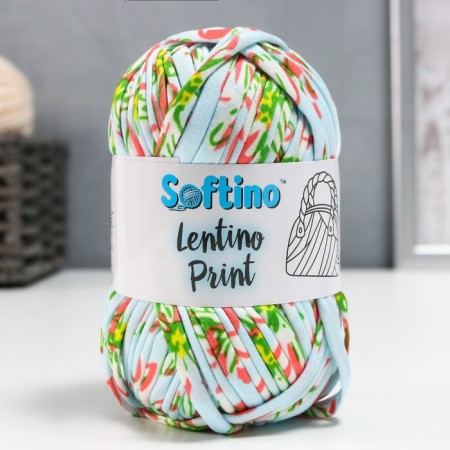 Knitted yarn 95% cotton, 5% Elastan "Lentino Print" 100 g 30 m pink on blue
