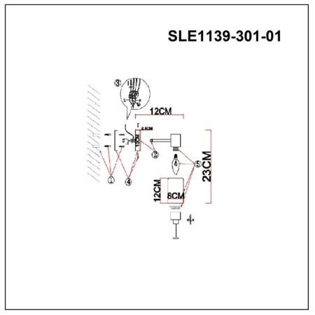 Wall lamp EVOLUCE. Sle1139-301-01. Gessi. 1x60 W, E14, 8x23 cm, brass color-3