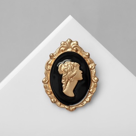 Brooch "Kame" young lady, black color in matte gold