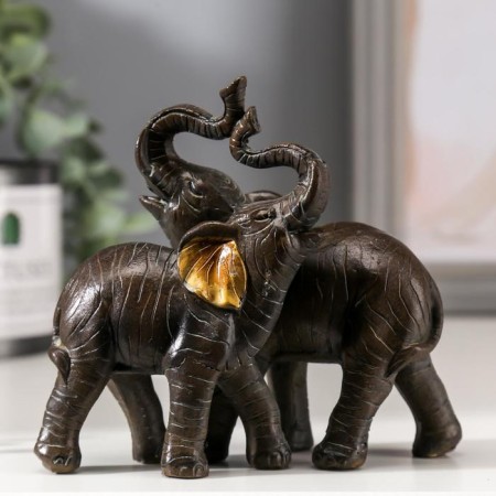 Polystone souvenir "Two elephants of African brown" gold ears 11x12x5.5 cm