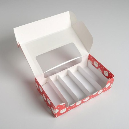 Box for eclairs with inserts - 5 pcs “Happy New Year!”, 25.2 x 15 x 7 cm, New Year-5