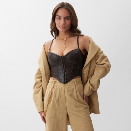 Women's leather corset, mist, p. XS, brown-2