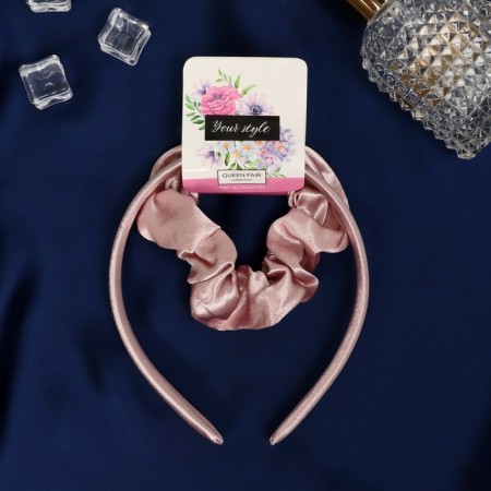 Hair set "Emilia" (elastic band, rim 1.5 cm) classic, pale pink-1