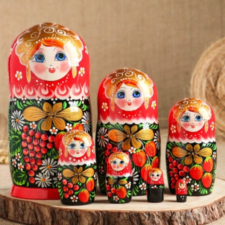 Matryoshka "Polyanka", red scarf, 7 puppet, 22 cm