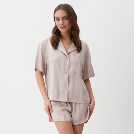 Female pajamas (shirt and shorts) KAFTAN SILK "strip" R.44-46, beige