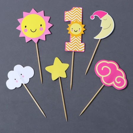 Set for decorating the cake "One year", for a girl, 6 pcs.