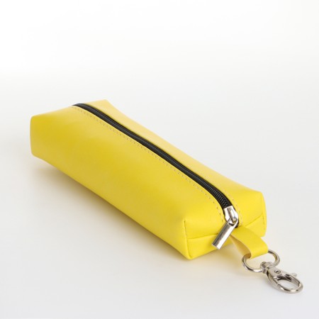 Key of zipper, length 16 cm, ring, carbine, yellow color