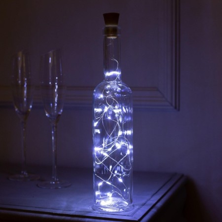 Garland "thread" 2 m dews with a cork, IP44, silver thread, 20 led, white glow, fixing, solar battery-1