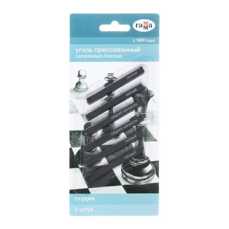 Natural coal 5 mm, set 6 pieces, square gamma "Studio" Soft, medium, hard, blister