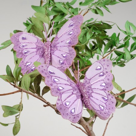 A butterfly for decor and floristry, on a clothespin, lilac, plastic, 1 pc., 9 cm