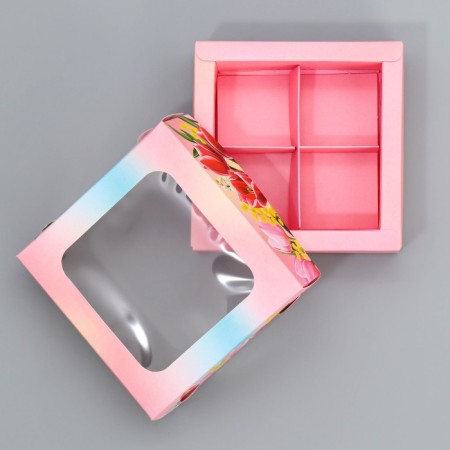 Box for sweets, confectionery packaging, 4 cells, “with all my heart”, 10.5 x 10.5 x 3.5 cm-2