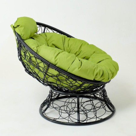 Armchair "Papasan" mini, rattan, pillow green mix, black frame, 81x68x77cm-1