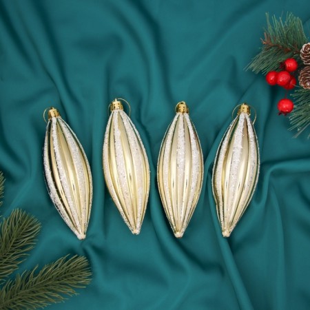 Jewelry decoration "Striped shine" (set 4 pcs) 13.5x4.5 cm, golden-white