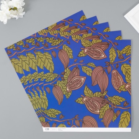 Scrapbooking paper "Cocoa on blue" density 180 grams set 5 pcs 30.5x32 cm-1