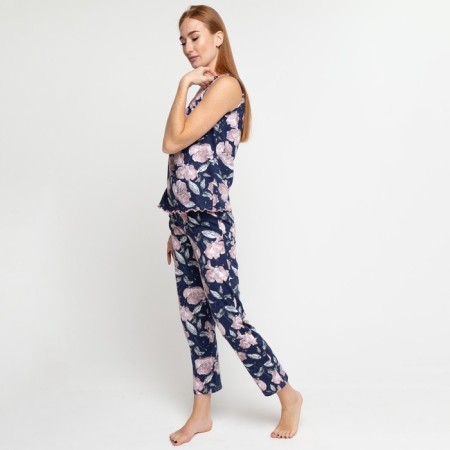 Female homemade set (T-shirt/pants), dark blue color, size 46-1