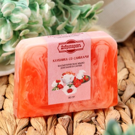 SPA soap - care for a bathhouse and sauna "Strawberry with cream" Dobroparov handmade 80 grams