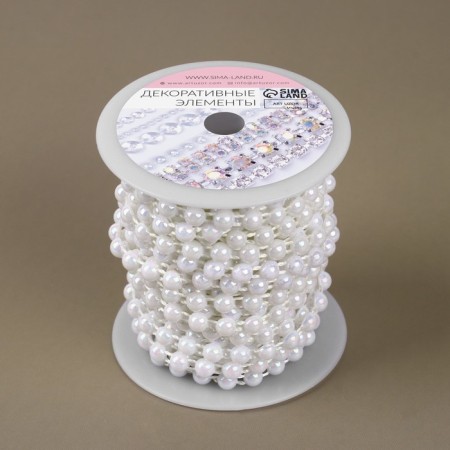 Pearls on threads, with holography, flat, 6 mm, 9 ± 1 m, white color-2