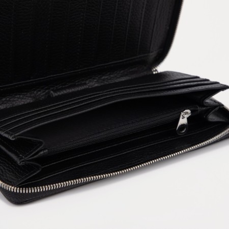 Male purse with lightning, with a pen, for bills, for cards, for coins, black color-3