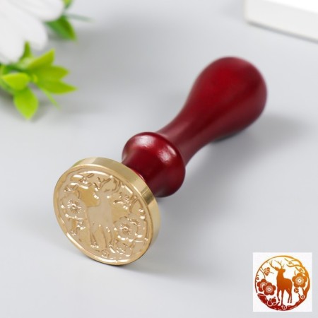 Printing for wax with a wooden handle "Deer in a flowering forest" 9x2.5x2.5 cm