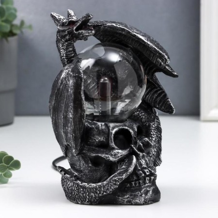 Plasma ball "Dragon and skull" black with silver patina 15x15x17.5 cm-3