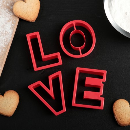 A set of forms for cutting the cookies “Love”, 4 pcs, 6 × 5.5 × 1.5 cm, red color red
