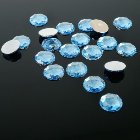Rhinestones flat adhesive circle, 12 mm, (set of 20 pcs.), Blue color