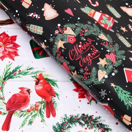 New Year. Glossy packaging paper "Christmas wreaths", bilateral, 70 x 100 cm-2