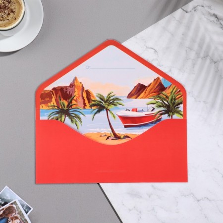 Money envelope "On Birthday!" Cutting, embossing, palm trees, 9.3x19 cm-1