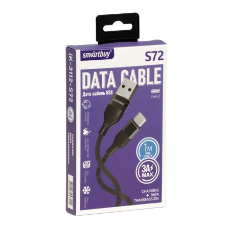 Cable Smartbuy S72, Type -C - USB, 3 A, 1 m, charging + data transfer, black-3