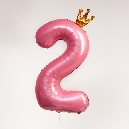 Foil ball 40 "" Number 2 with the crown ", the color is pink-1