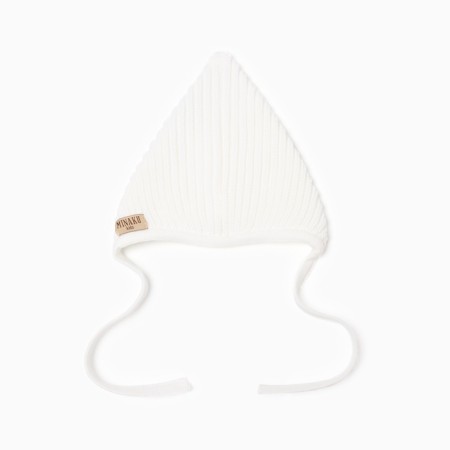 Knitted children's hat minku, white color, size 38-40-6